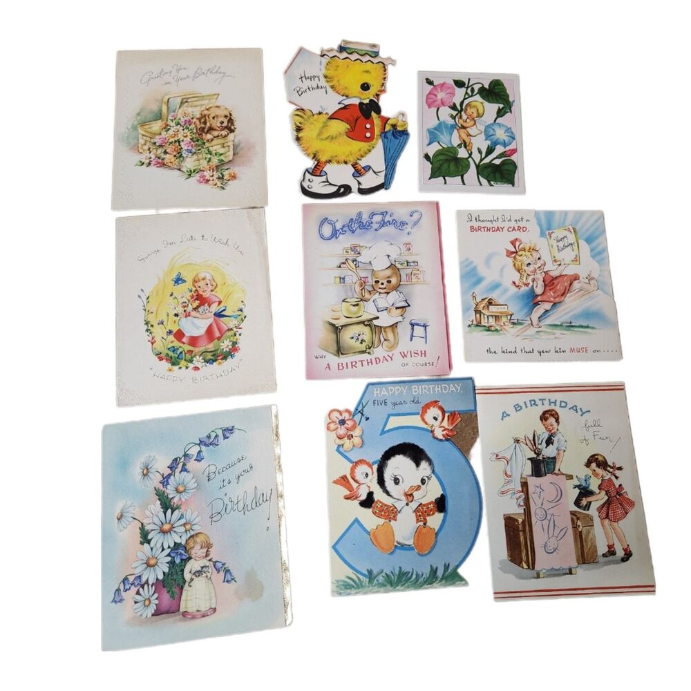 Vintage Greeting Card Lot Mixed Occasions 9 Cards Used